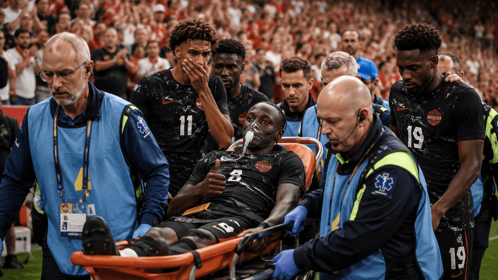 แคนาดาชนะขาดแต่ใจหาย! "อิสมาแอล โคเน่" เจ็บหนัก ถูกหามออกพร้อมหน้ากากออกซิเจน
